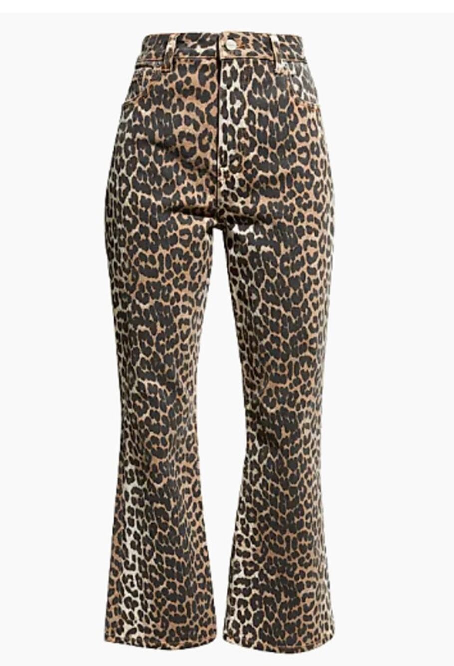 Ganni Betzy Leopard Crop Bootcut Jeans High Rise Flare Size 26